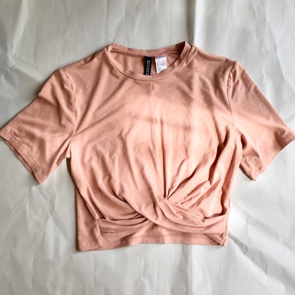 Peach, tie front, crop top tee - Picture 1 of 2